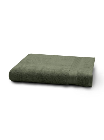 Drap de bain Elea kaki 100x150 cm en coton 100% avec finitions liteaux