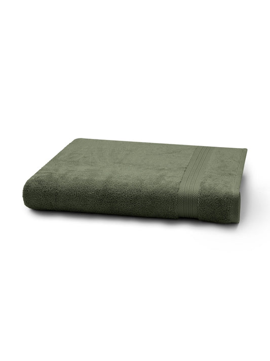 Drap de bain Elea kaki 100x150 cm en coton 100% avec finitions liteaux