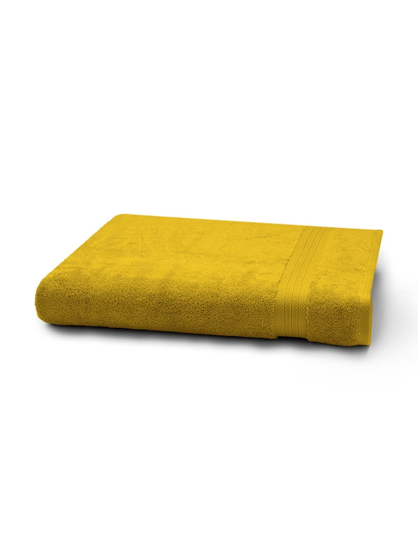 Drap de bain Elea safran 100x150 en coton avec liteau décoratif