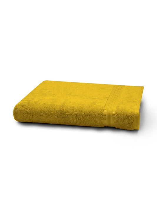 Drap de bain Elea safran 100x150 en coton avec liteau décoratif