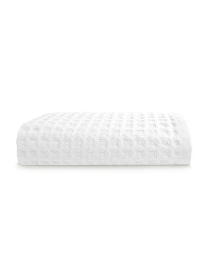 Drap de douche blanc neige 70x140 cm en coton nid d’abeille avec liteaux
