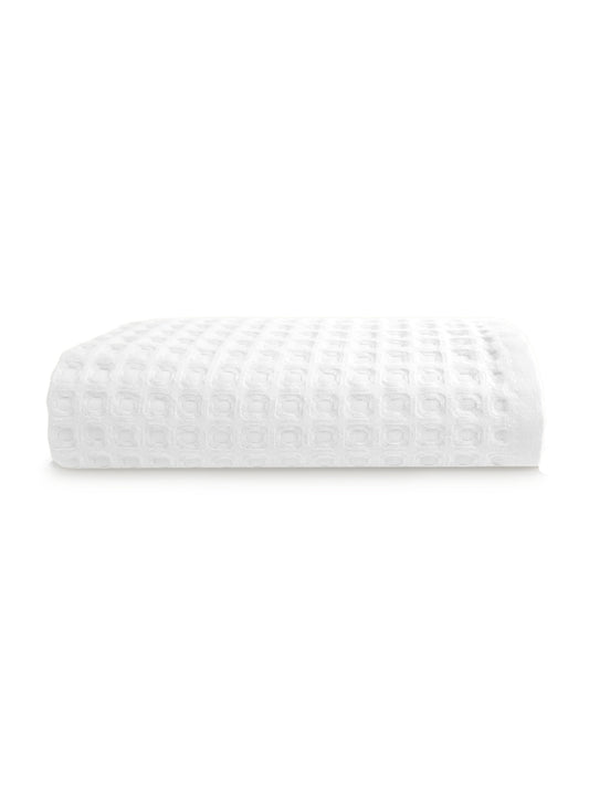 Drap de douche blanc neige 70x140 cm en coton nid d’abeille avec liteaux