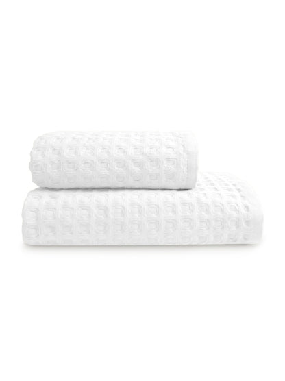 Drap de douche blanc neige 70x140 cm en coton nid d’abeille avec liteaux