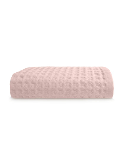 Drap de douche rose poudre 70x140 cm en coton 100% moelleux avec liteaux