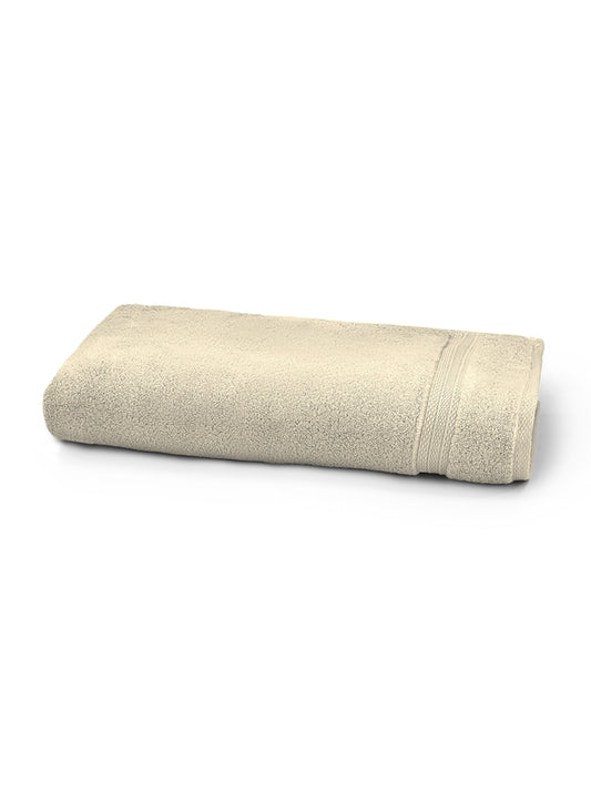Drap de douche Elea Angora 70x140 en coton beige avec liteau décoratif