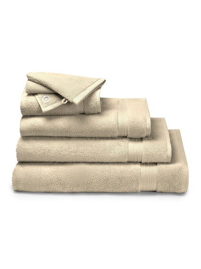Drap de douche Elea Angora 70x140 en coton beige avec liteau décoratif