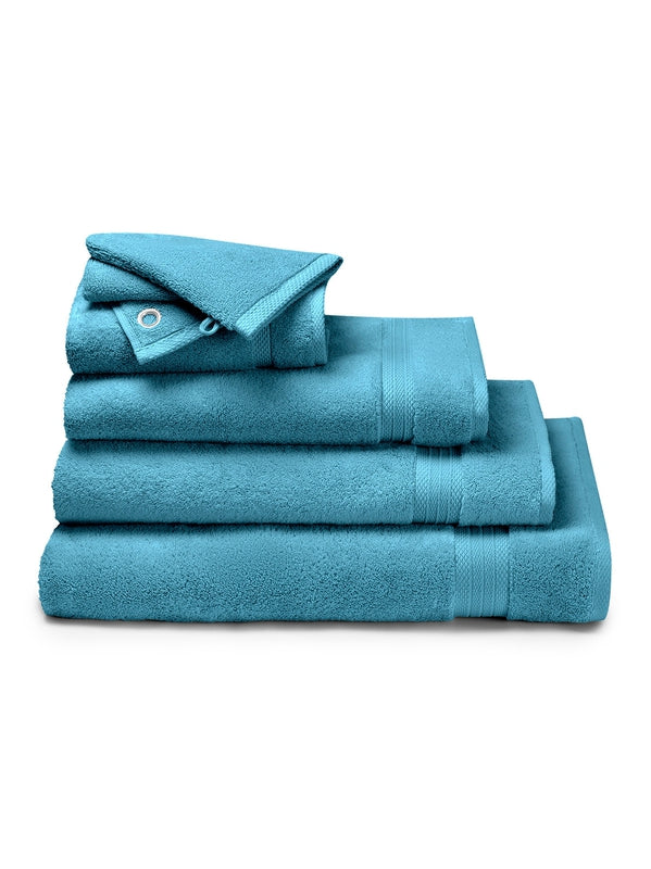 Drap de douche Elea canard 70x140 en coton bleu canard avec liteau