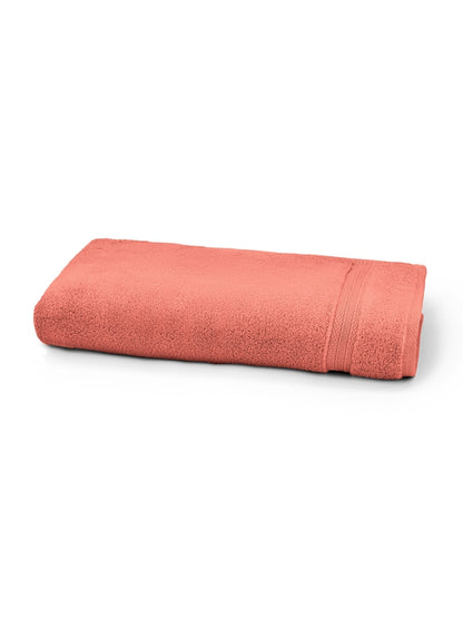 Drap de douche Elea corail 70x140 en coton avec liteau décoratif
