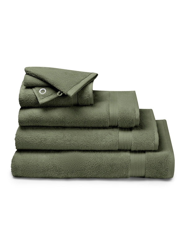 Drap de douche Elea 70x140 cm en coton éponge kaki avec liteau renforcé