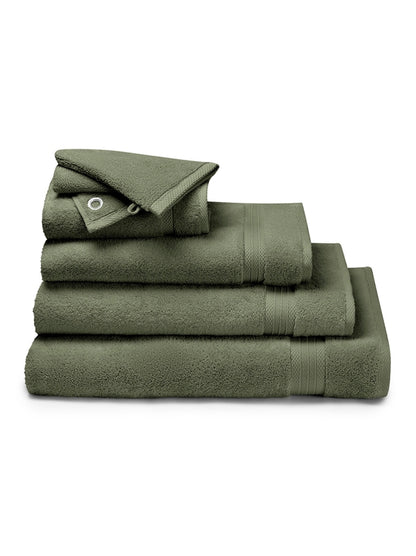 Drap de douche Elea 70x140 cm en coton éponge kaki avec liteau renforcé