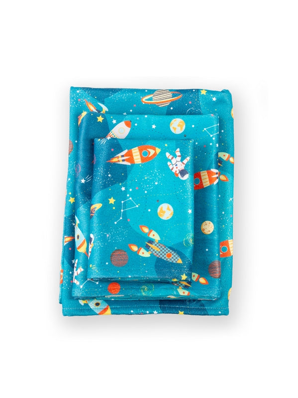 Drap de douche galaxies print sidéral vert 70x120 avec motif spatial imaginaire