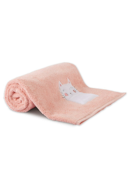 Drap de douche enfant petit chat rose 70x120cm en coton