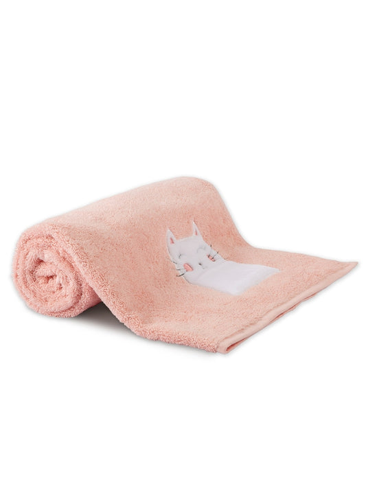 Drap de douche enfant petit chat rose 70x120cm en coton