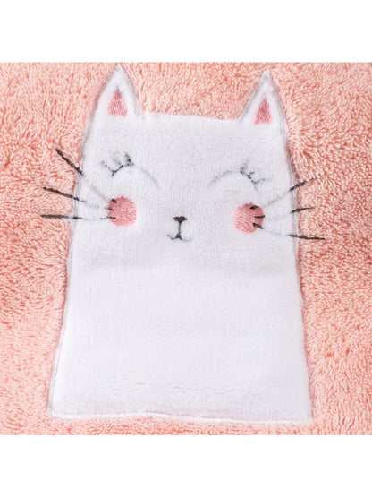 Drap de douche enfant petit chat rose 70x120cm en coton
