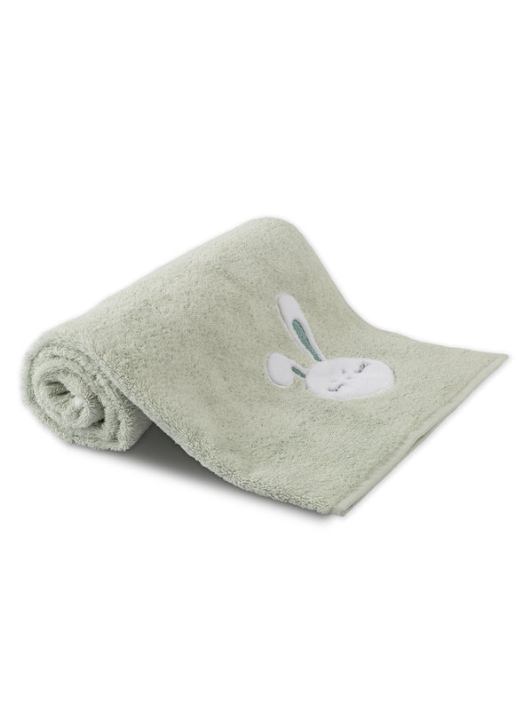 Drap de douche enfant petit lapin vert d'eau en coton 100%, format 70x120 cm