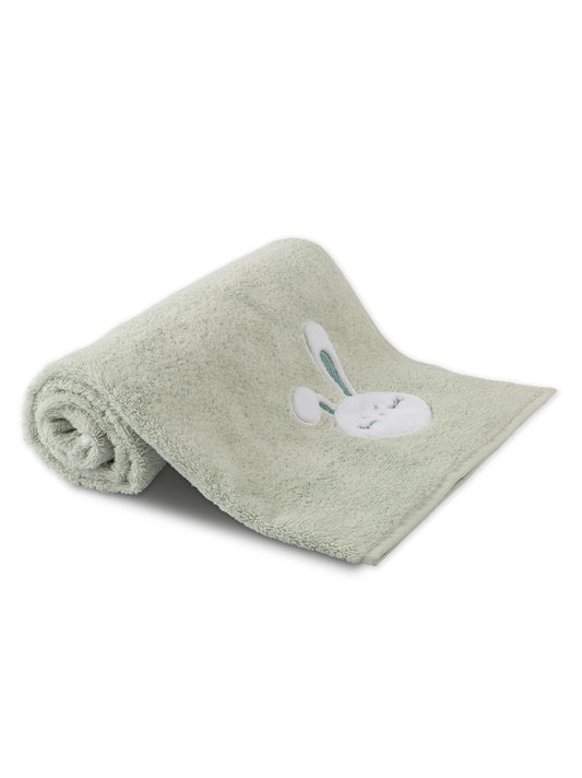 Drap de douche enfant petit lapin vert d'eau en coton 100%, format 70x120 cm