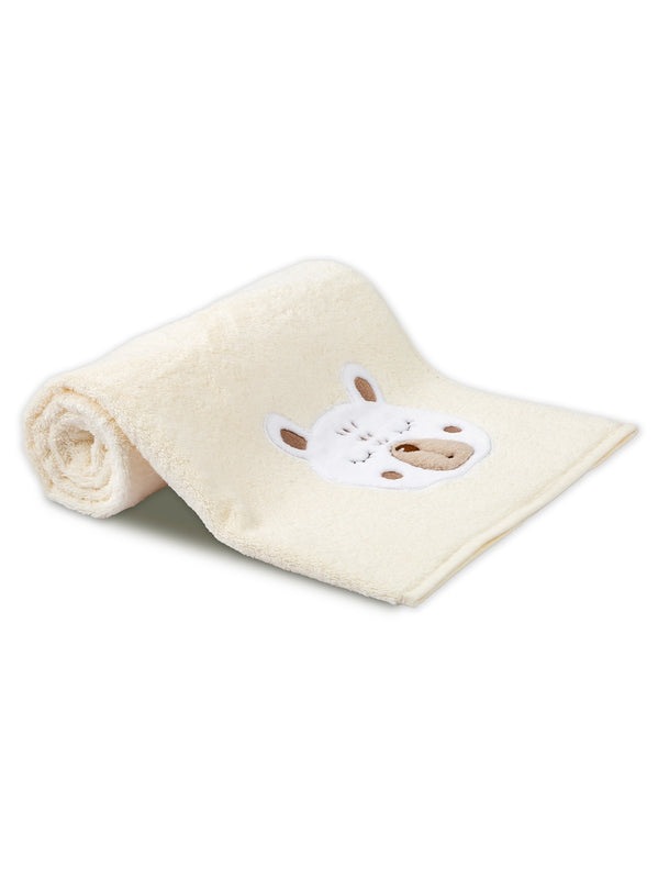Drap de douche Petit Ours Angora beige en coton pour enfant, format 70x120 cm