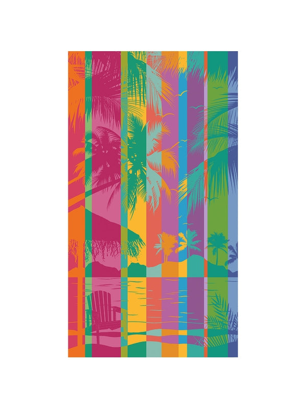 Drap de plage Palmito Pop 100x180 cm en coton jacquard multicolore, recto velours