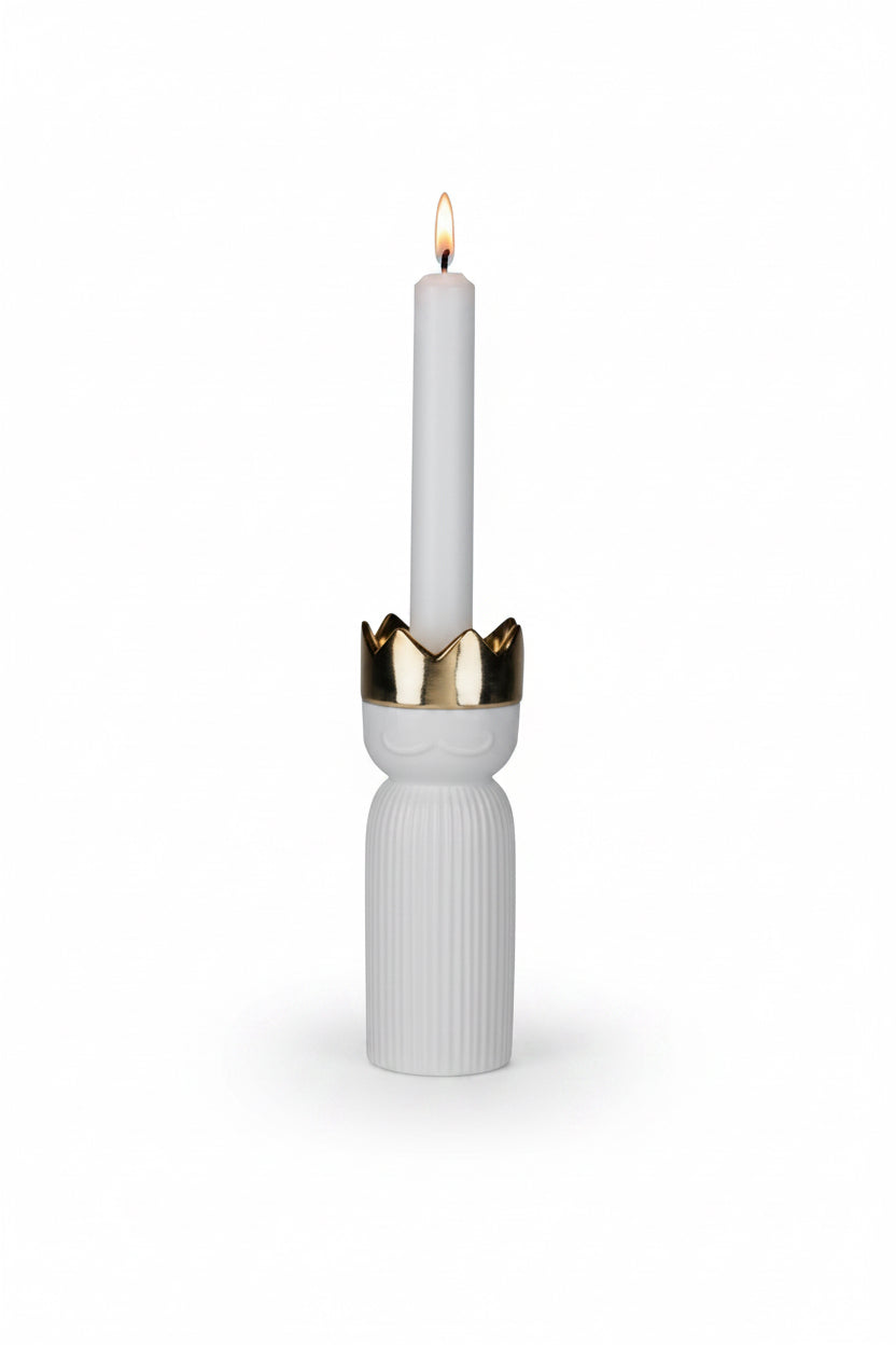 Photophore roi mage Melchior Räder porcelaine blanche