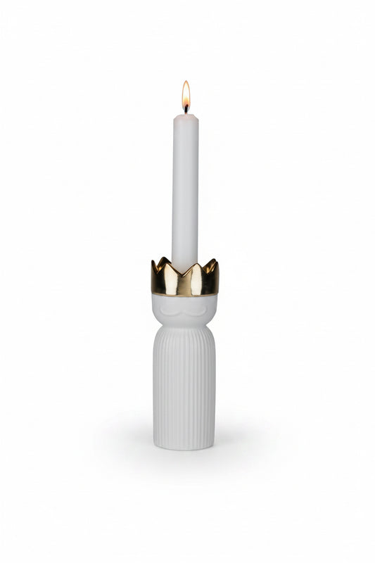 Photophore roi mage Melchior Räder porcelaine blanche