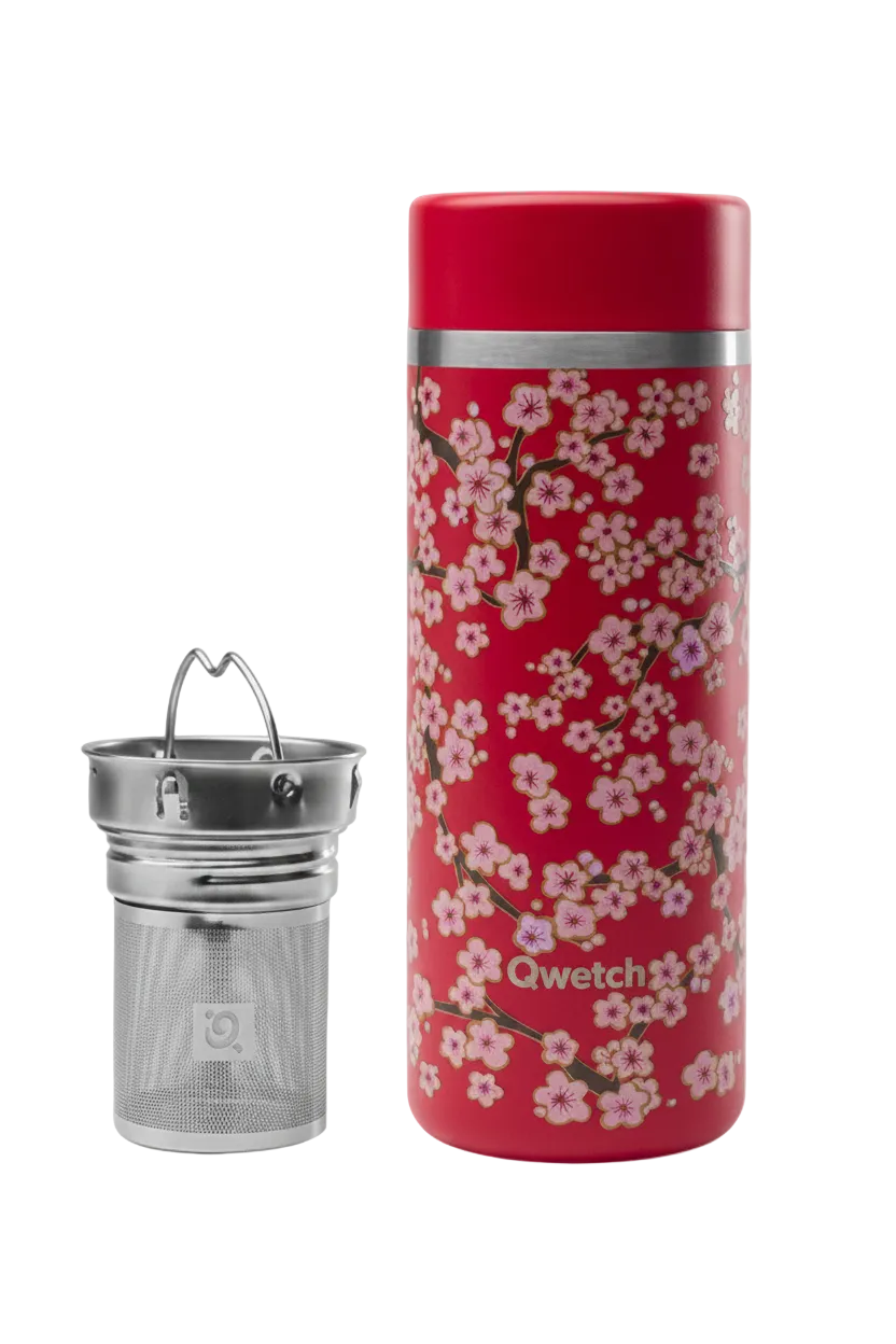 Théière isotherme inox fleurs rouges 400ml - Qwetch