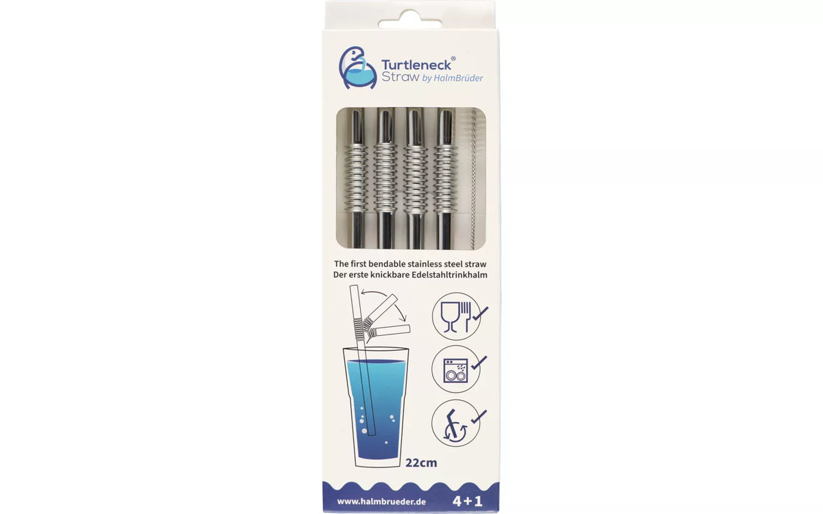 Coffret de 4 pailles pliables réutilisables - avec brossette de nettoyage