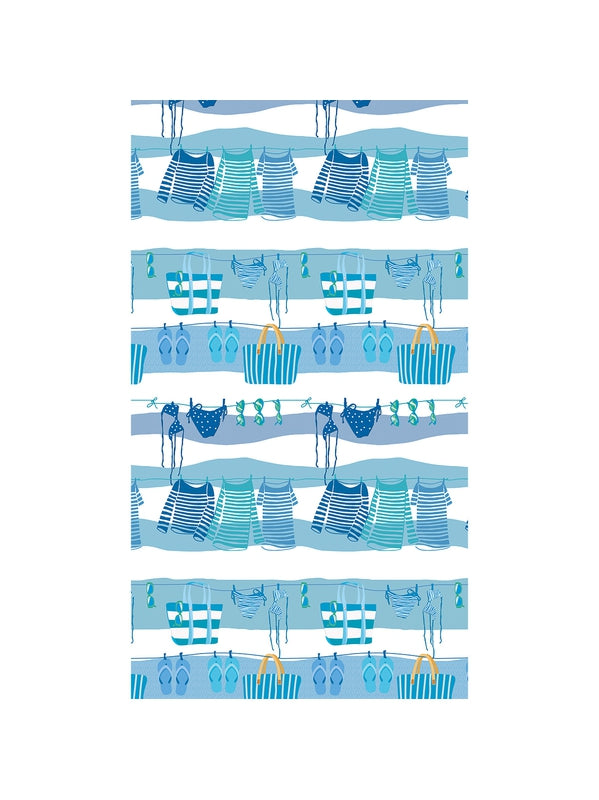 Fouta Bikini Azur 90x160 cm en coton bleu et blanc, double face pour plage et piscine