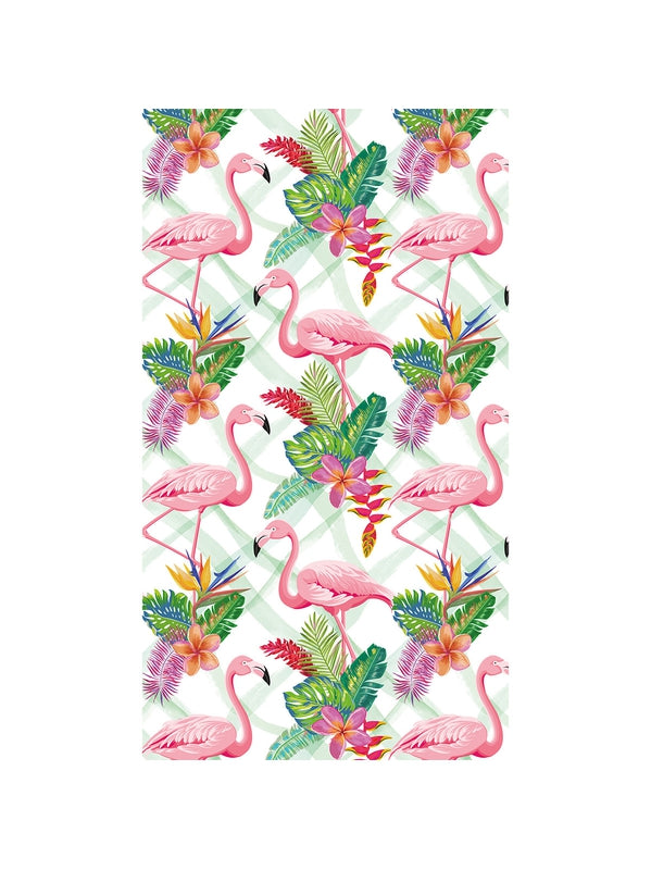 Fouta de plage rose motif flamants tropicaux avec franges, 90x160 cm
