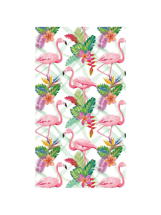 Fouta de plage rose motif flamants tropicaux avec franges, 90x160 cm