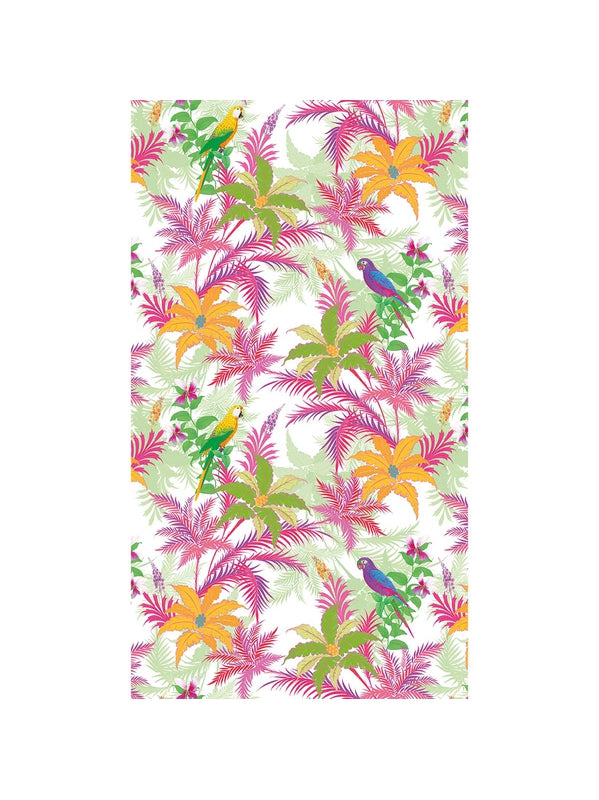 Fouta Paradisio Rosa 90x160 cm en coton rose, motif balnéaire et franges