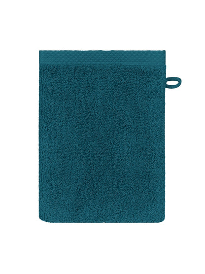 Gant de toilette Elea bleu canard 16x22 cm en 100% coton avec attache