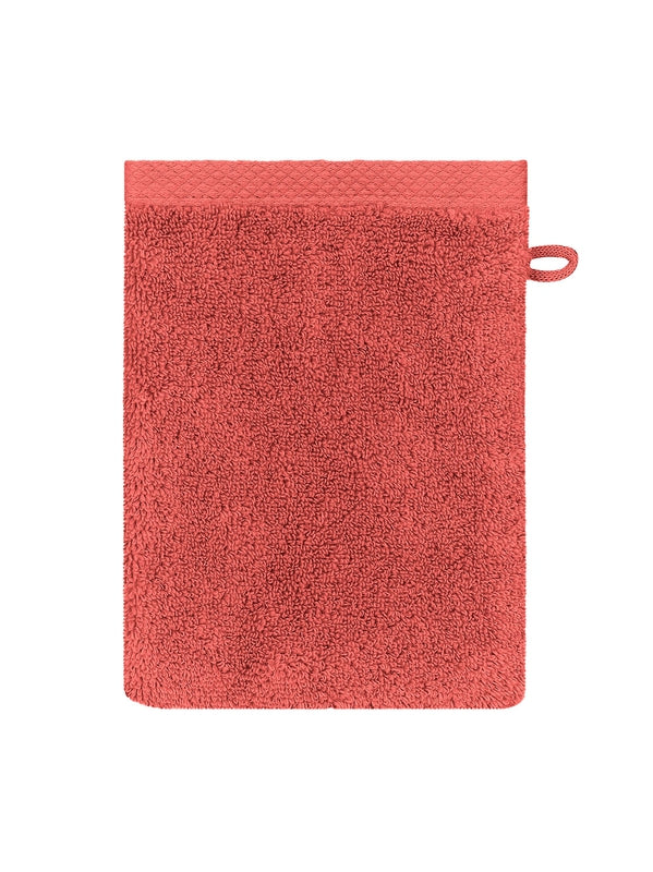 Gant de toilette Elea corail en coton 16x22 cm avec attache