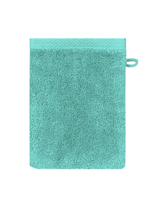Gant de toilette Elea Curaçao bleu 16x22 cm en coton avec attache