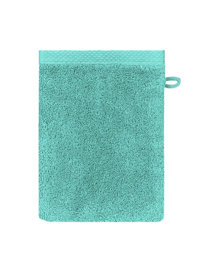 Gant de toilette Elea Curaçao bleu 16x22 cm en coton avec attache