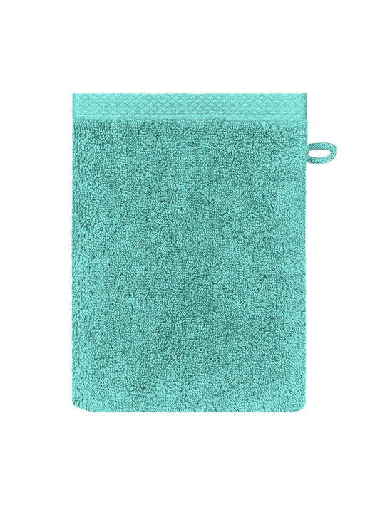 Gant de toilette Elea Curaçao bleu 16x22 cm en coton avec attache
