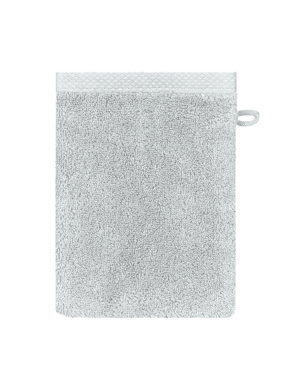 Gant de toilette Elea Nuage en coton 100% gris avec attache, format 16x22 cm