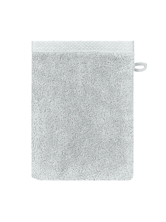 Gant de toilette Elea Nuage en coton 100% gris avec attache, format 16x22 cm