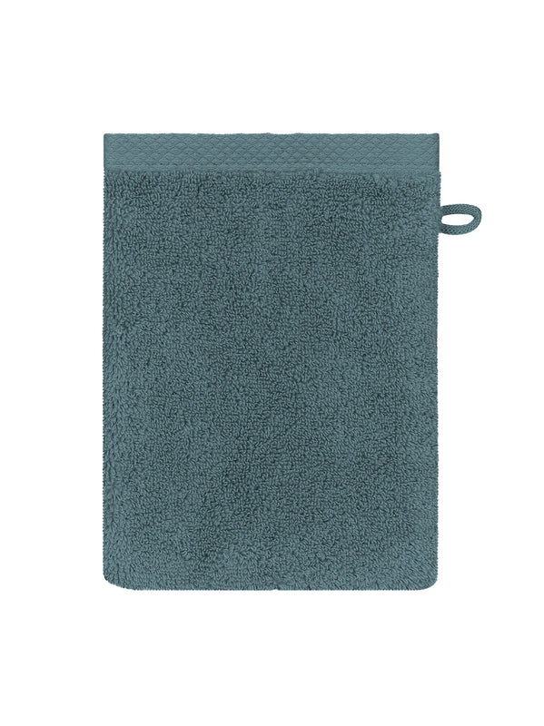 Gant de toilette Elea pétrole en coton 16x22 cm avec attache de suspension