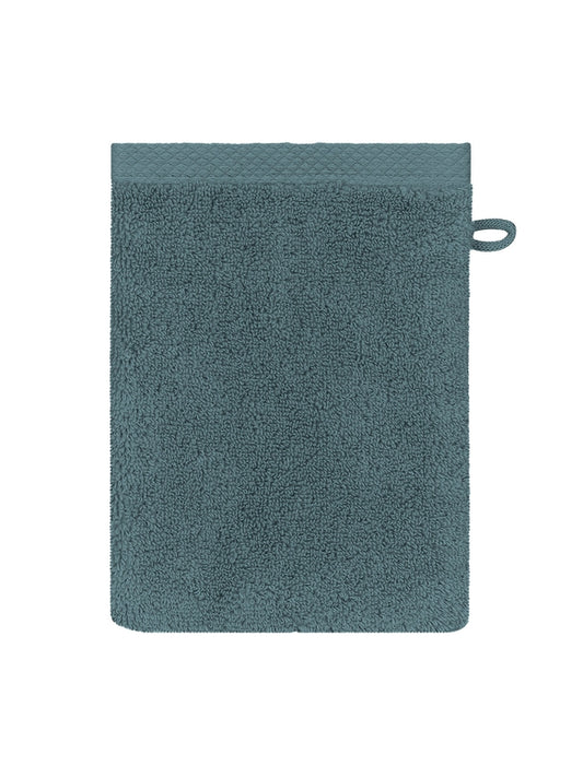 Gant de toilette Elea pétrole en coton 16x22 cm avec attache de suspension
