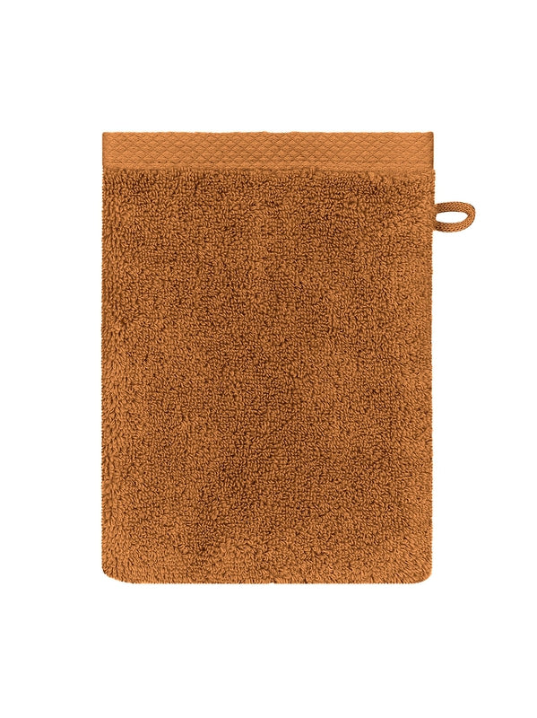 Gant de toilette Elea rouille en coton 16x22 cm avec attache, coloris orange rouille