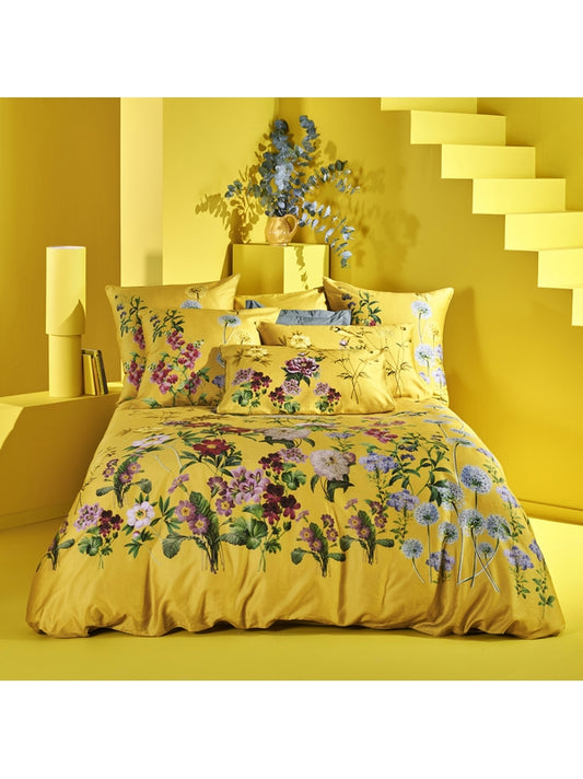 Parure housse de couette et taies Mésanges Curry - coloris jaune curry
