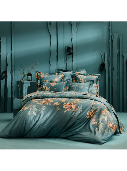 HOUSSE DE COUETTE ROSES D'AUTOMNE VERT ANGLAIS