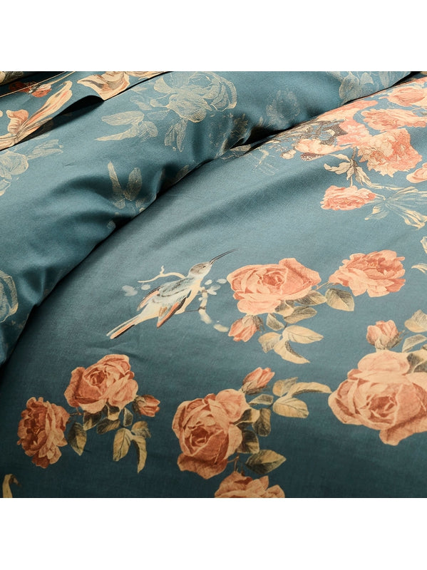 HOUSSE DE COUETTE ROSES D'AUTOMNE VERT ANGLAIS