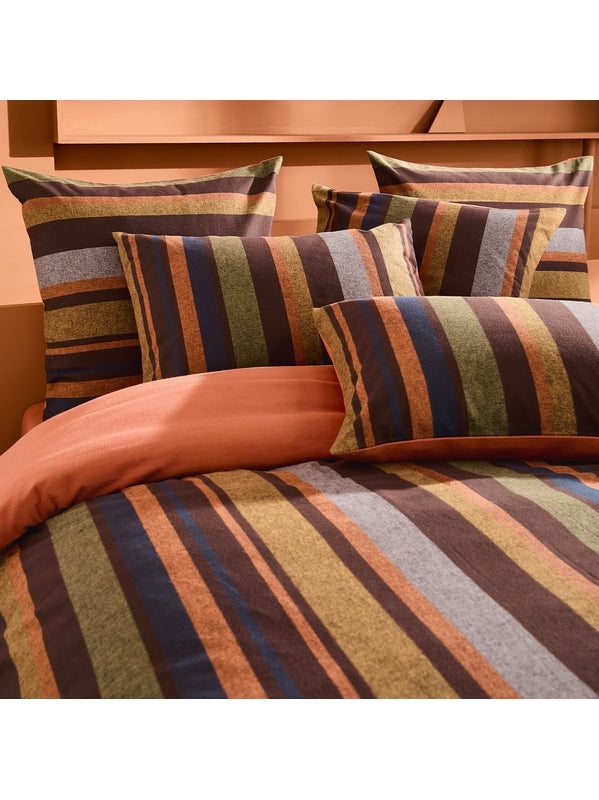 Housse de couette Wilson Brown en flanelle à rayures brun et orange