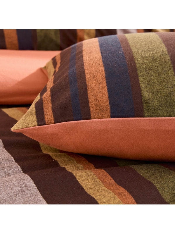 Housse de couette Wilson Brown en flanelle à rayures brun et orange