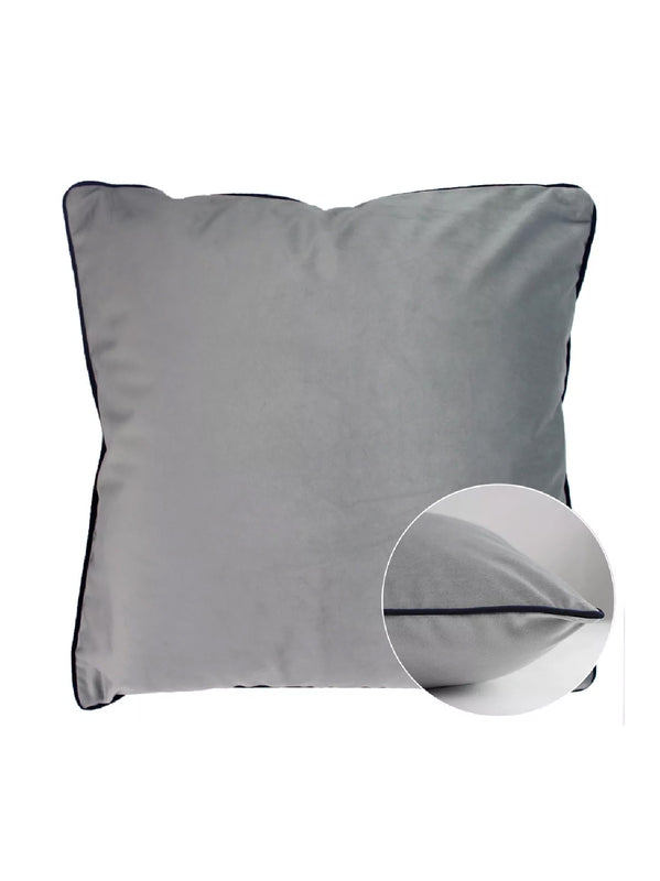 HOUSSE DE COUSSIN VELOURS UNI PLATINE-MARINE