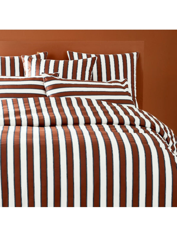 Lot de 2 taies Deauville Brique - satin imprimé brique et passepoil méché