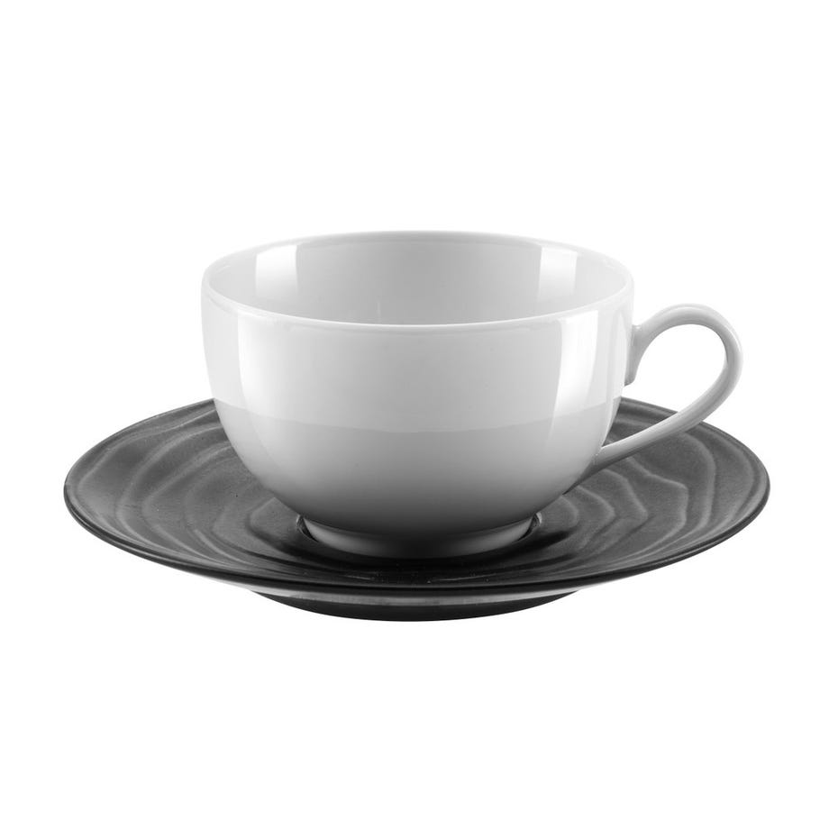 Tasse déjeuner et soucoupe Escale Médard de Noblat en grès noir mat et brillant