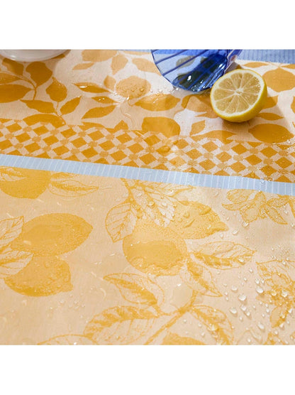 Nappe enduite Mille Citrons Provence jaune en coton, motif citrons