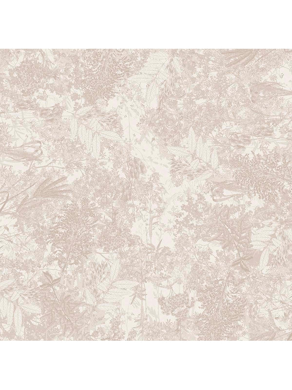 Tissu enduit au mètre beige motif esprit jardins, largeur 180 cm